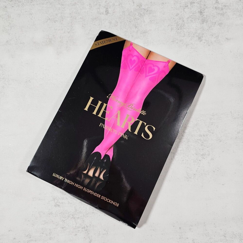 Honey Birdette Hearts Passion Pink Garter Stockings Thigh Highs Size S